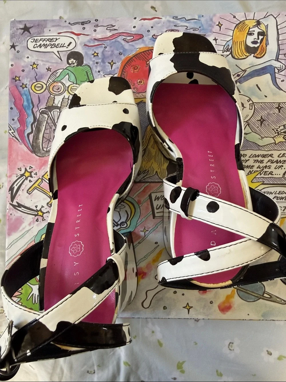 ASOS platform chunky cow print heels